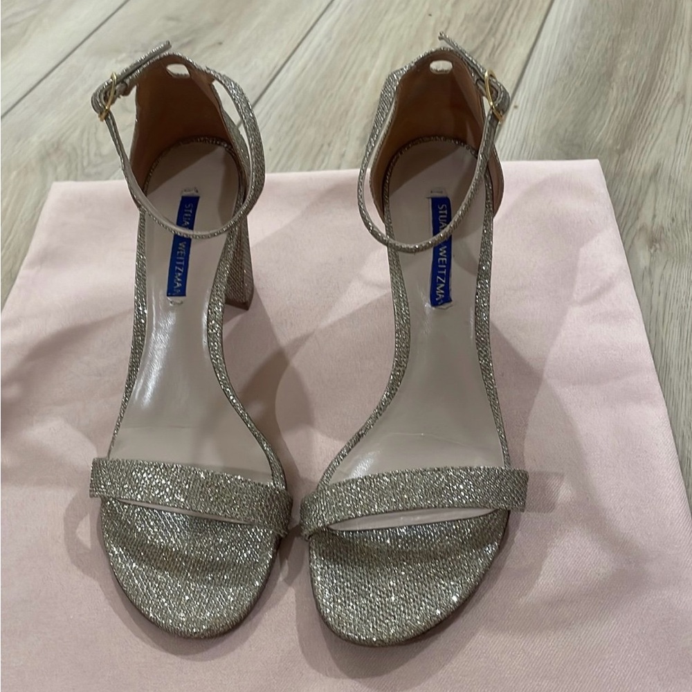 Stuart Weitzman Nudistcurve Glitter Block Heel ( size 8)
